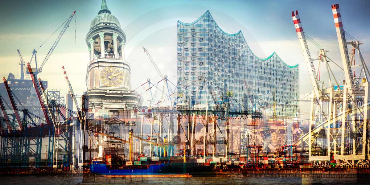 Hamburger Hafen Panorama Collage. Stadt Skyline Hansestadt Bilder der