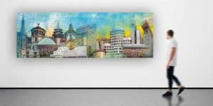 Stadt Collage Düsseldorf am Rhein. Panorama Bilder und Skyline Motive